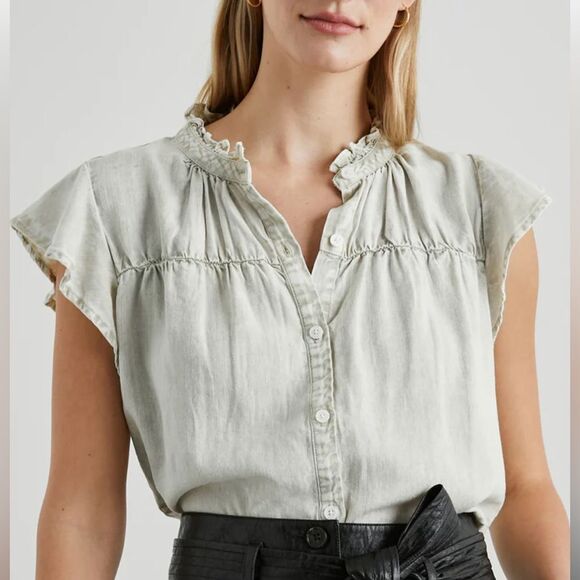 Rails Light Gray Ruffle Sleeve Top - Picture 1 of 14